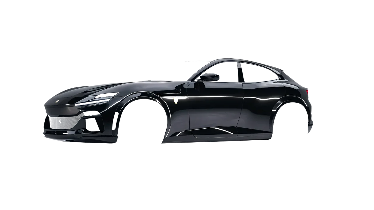 Ferrari Purosangue 2024 wrapped in Black Metallic (3M G212), front three-quarter view