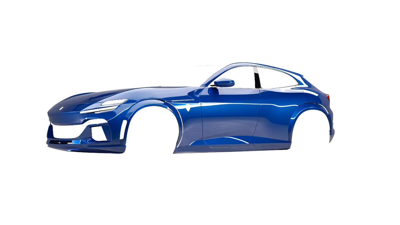 Ferrari Purosangue 2024 wrapped in Blue Gloss (ORACAL 970RA-067G), front three-quarter view