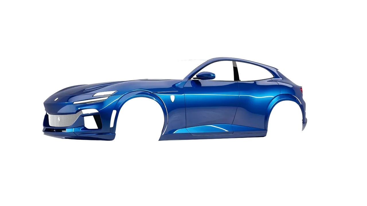 Ferrari Purosangue 2024 wrapped in Blue Metallic (3M G227), front three-quarter view