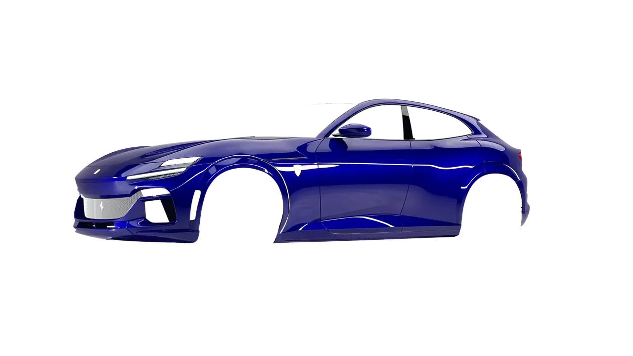 Ferrari Purosangue 2024 wrapped in Blue Raspberry (3M G378), front three-quarter view