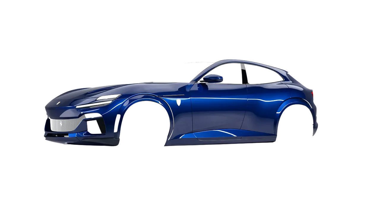 Ferrari Purosangue 2024 wrapped in Boat Blue (3M G127), front three-quarter view