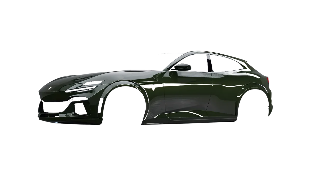 Ferrari Purosangue 2024 wrapped in Bottle Green Gloss (ORACAL 970RA-286G), front three-quarter view