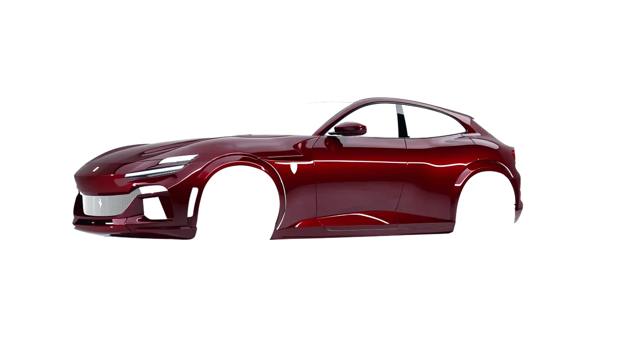Ferrari Purosangue 2024 wrapped in Burgundy (Avery Dennison SW900-475-O), front three-quarter view