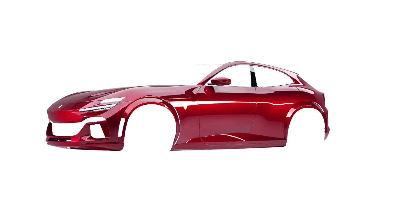 Ferrari Purosangue 2024 wrapped in Cardinal Red Gloss (ORACAL 970RA-028G), front three-quarter view