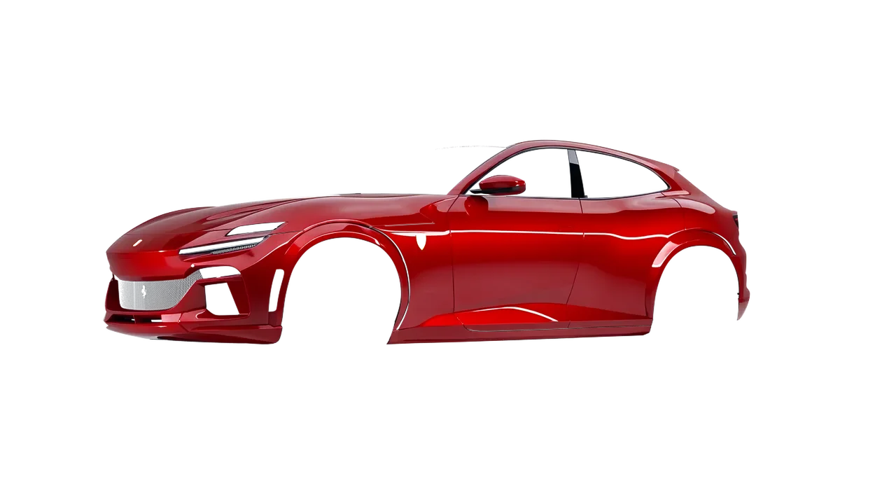 Ferrari Purosangue 2024 wrapped in Cardinal Red (Avery Dennison SW900-433-O), front three-quarter view