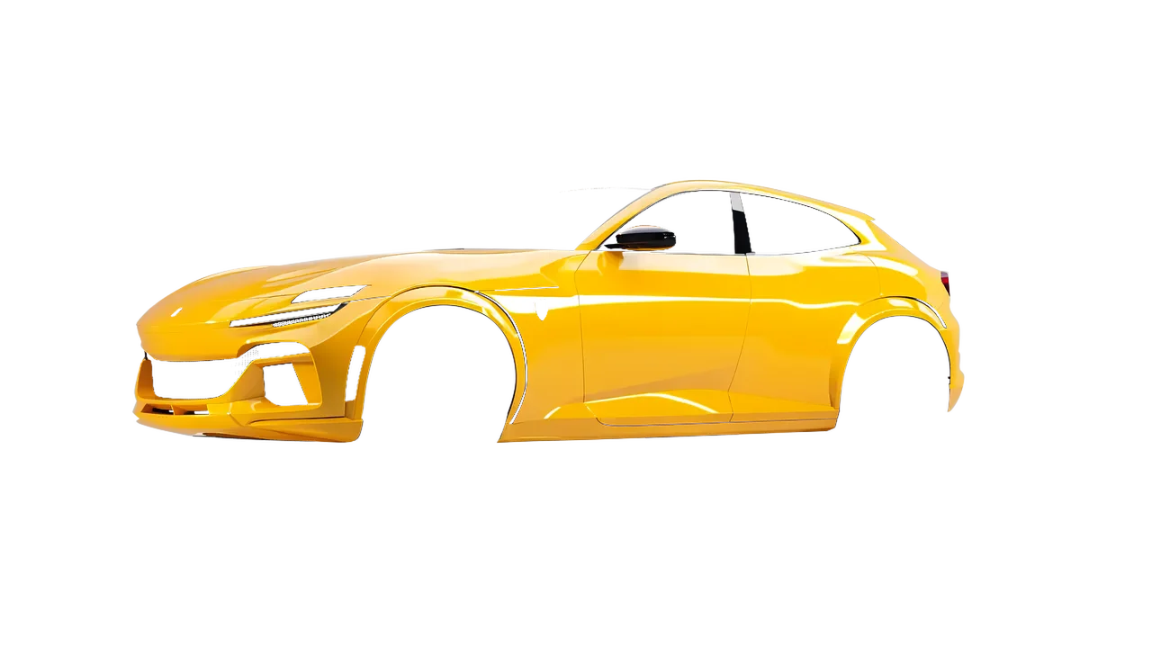 Ferrari Purosangue 2024 wrapped in Cargo Yellow Gloss (ORACAL 970RA-256G), front three-quarter view