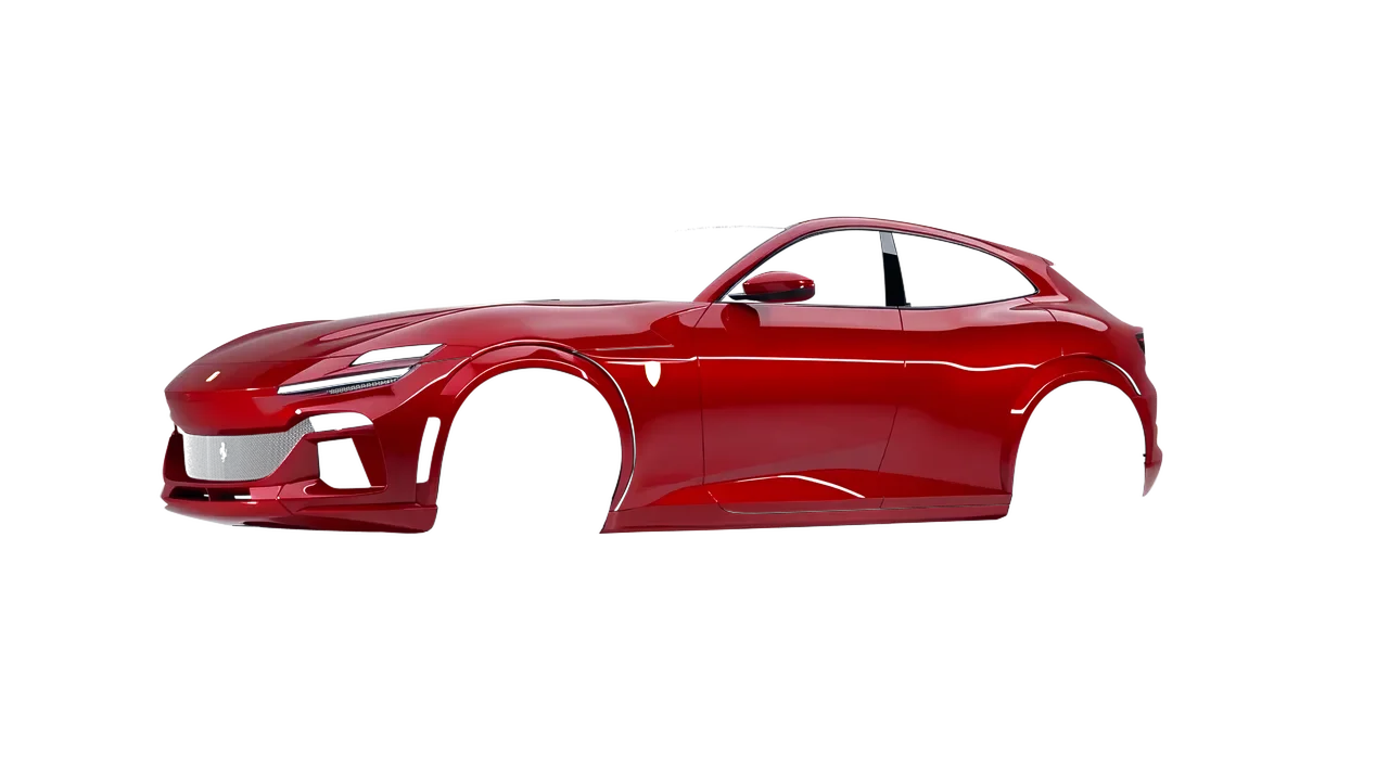 Ferrari Purosangue 2024 wrapped in Carmine Red (Avery Dennison SW900-436-O), front three-quarter view
