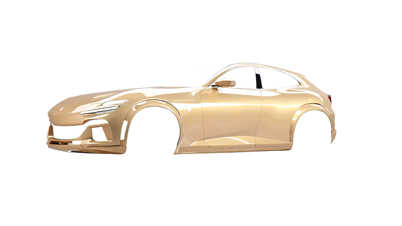 Ferrari Purosangue 2024 wrapped in Champagne Myst Gloss (ORACAL 970RA-996G), front three-quarter view