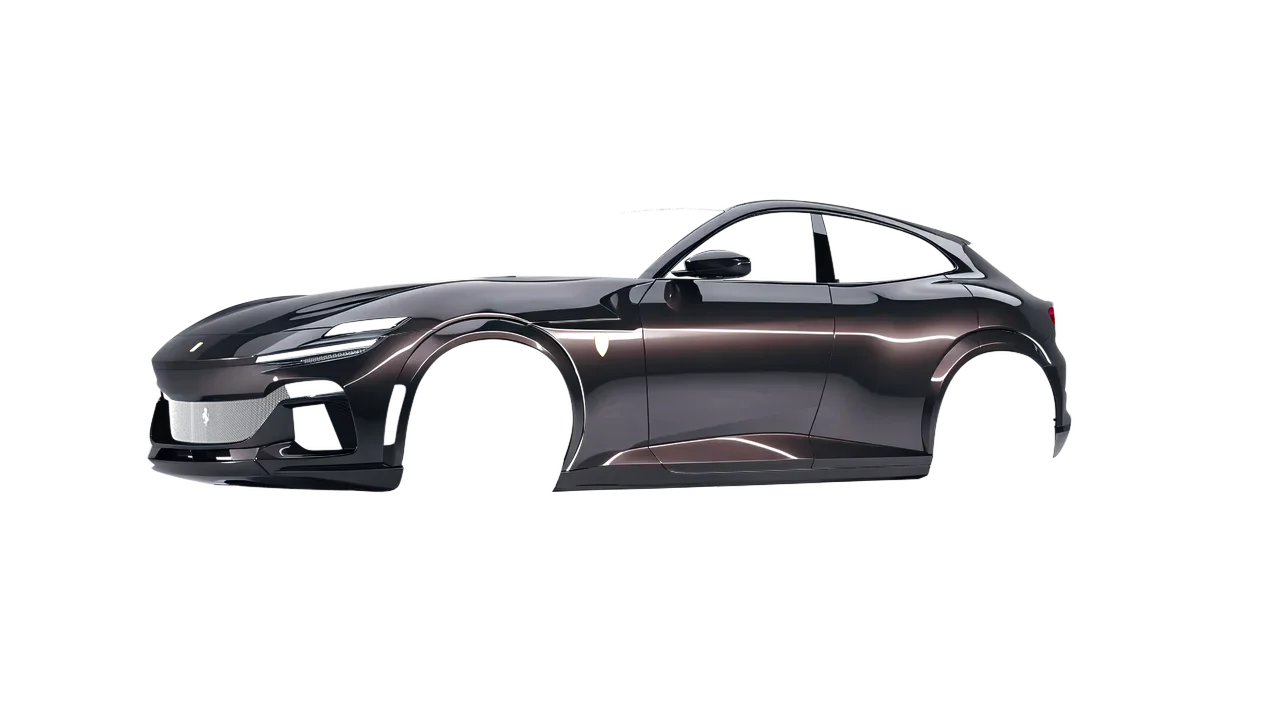 Ferrari Purosangue 2024 wrapped in Charcoal Metallic (3M G211), front three-quarter view