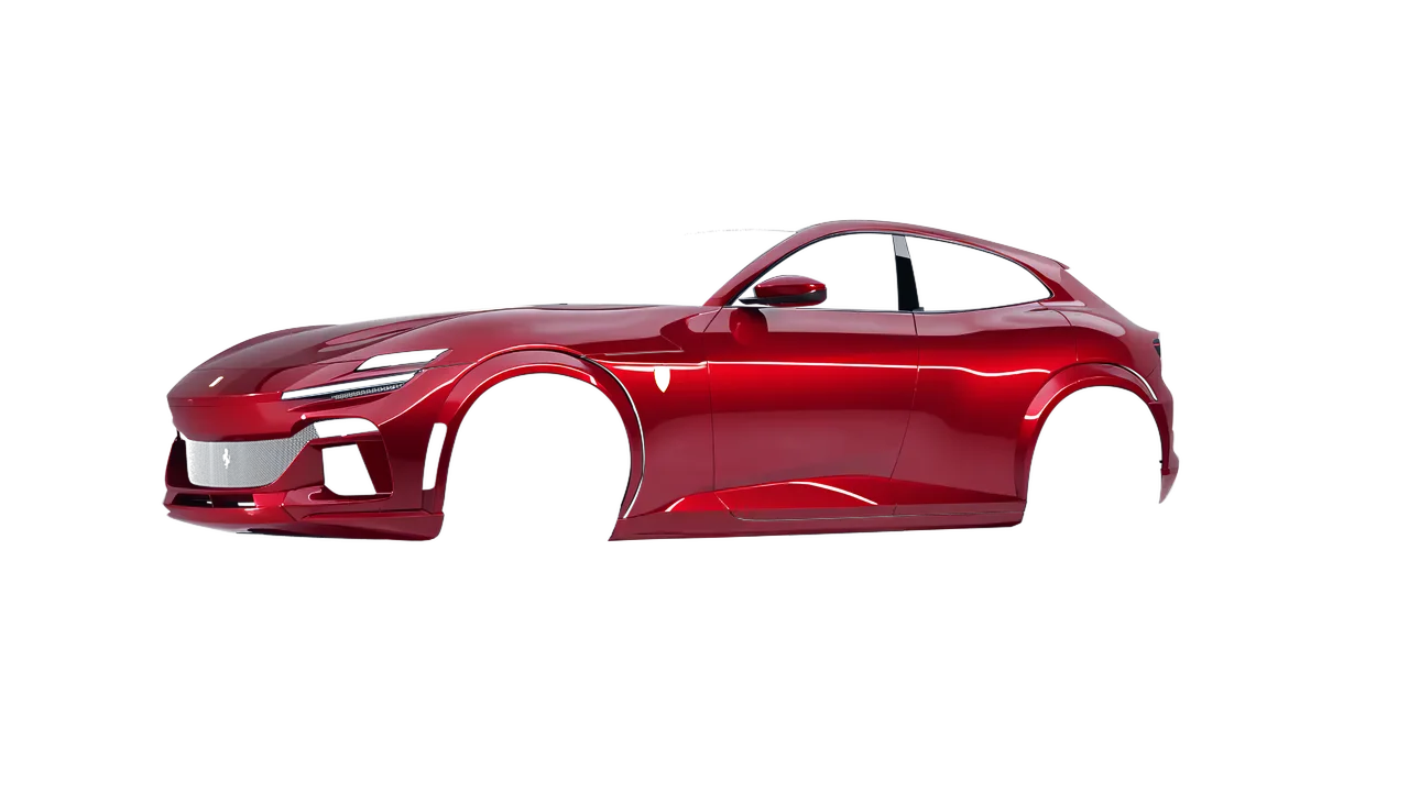 Ferrari Purosangue 2024 wrapped in Cinder Spark Red (3M GP253), front three-quarter view