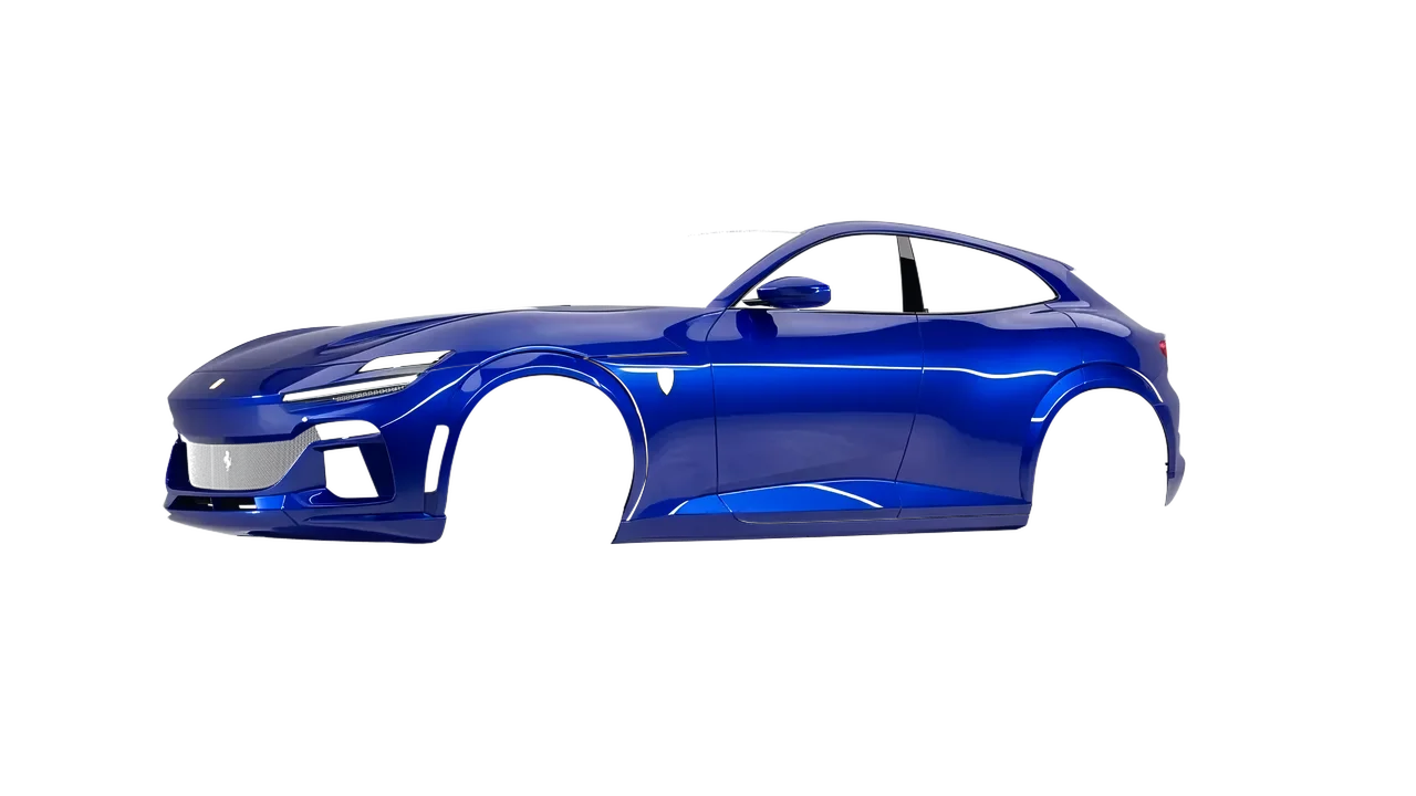 Ferrari Purosangue 2024 wrapped in Cosmic Blue (3M G377), front three-quarter view