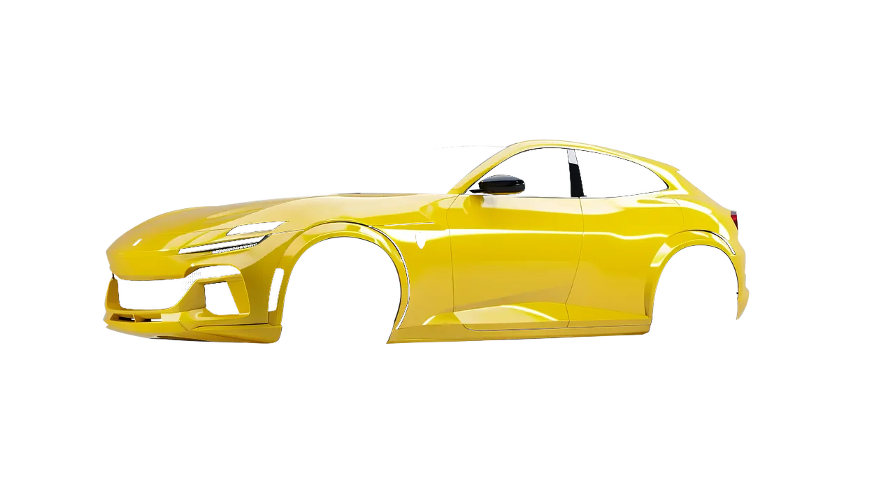 Ferrari Purosangue 2024 wrapped in Crocus Yellow Gloss (ORACAL 970RA-201G), front three-quarter view