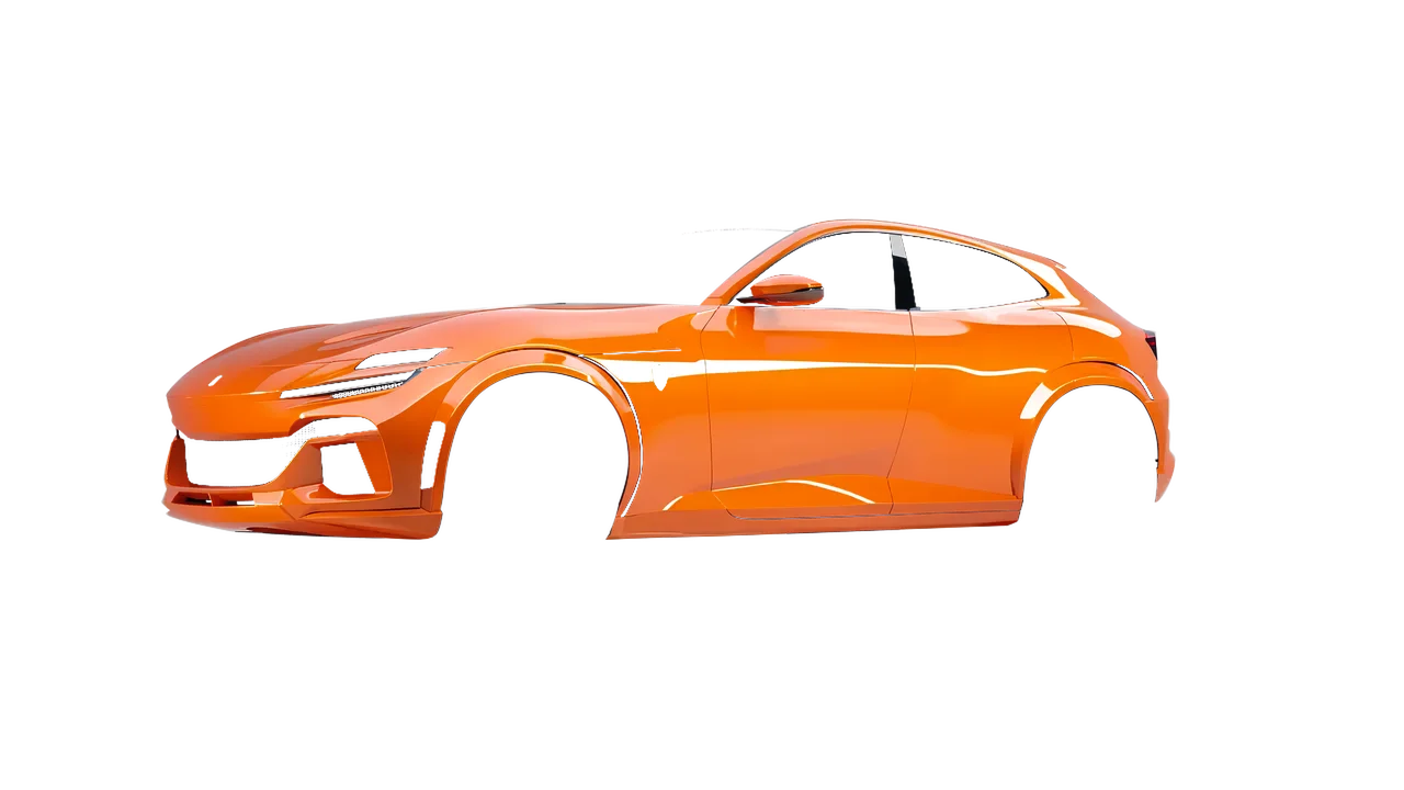 Ferrari Purosangue 2024 wrapped in Daggi Orange Gloss (ORACAL 970RA-363G), front three-quarter view
