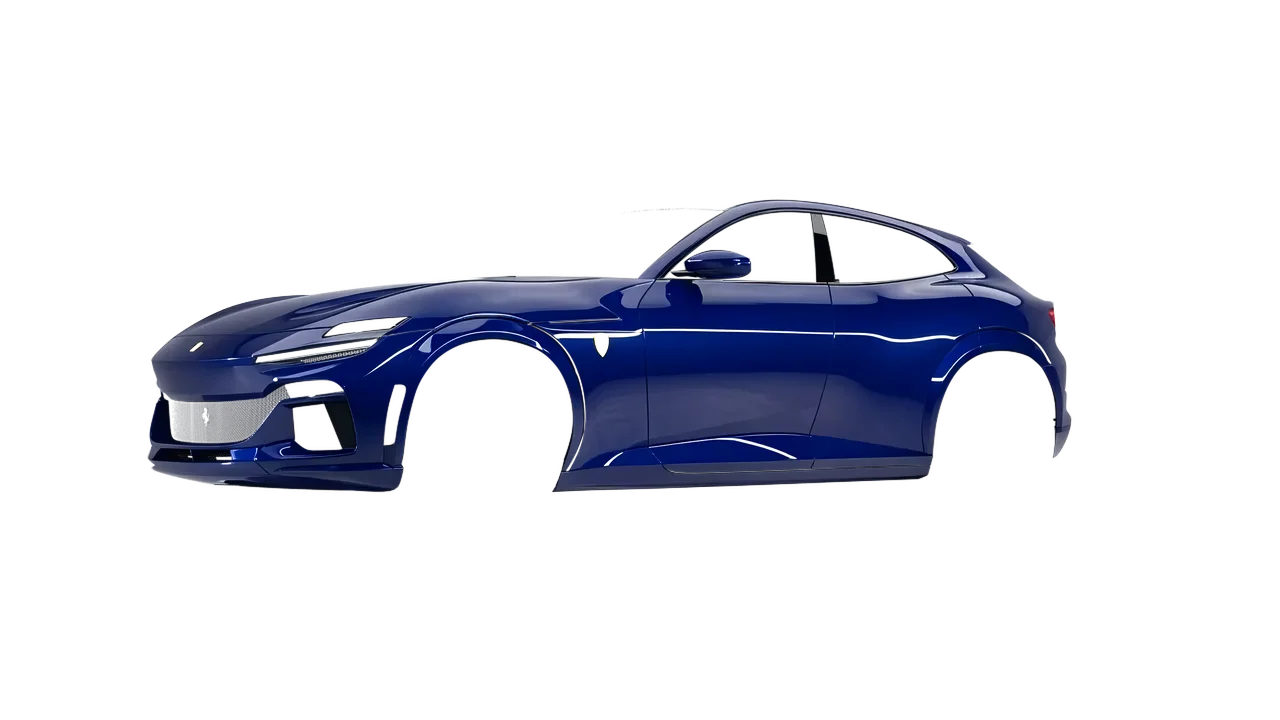 Ferrari Purosangue 2024 wrapped in Dark Blue (Avery Dennison SW900-681-O), front three-quarter view