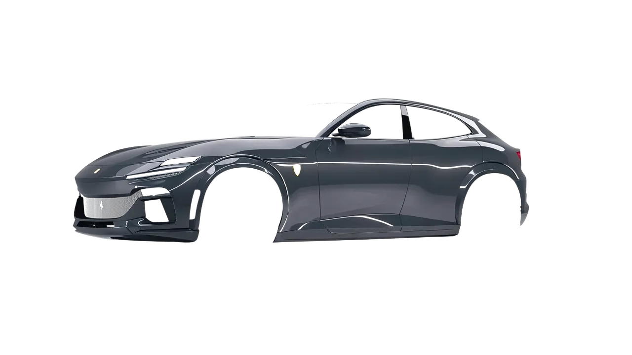 Ferrari Purosangue 2024 wrapped in Dark Grey (Avery Dennison SW900-865-O), front three-quarter view