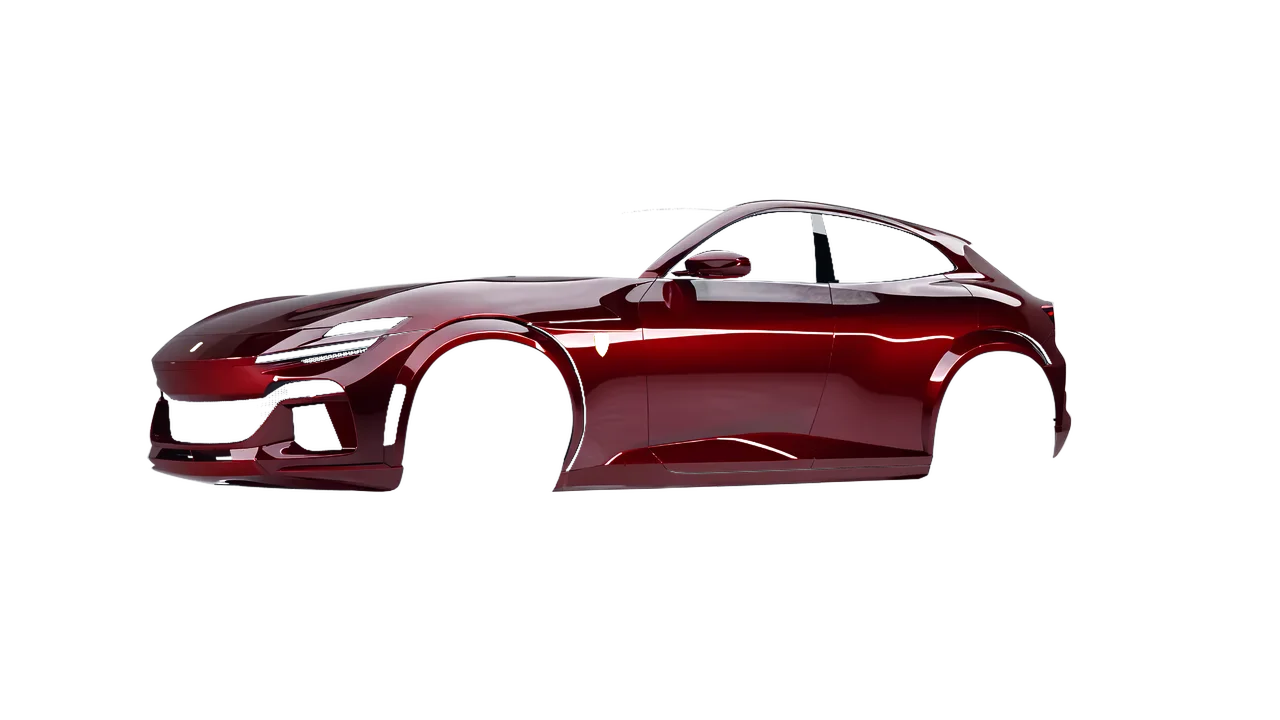 Ferrari Purosangue 2024 wrapped in Dark Red Gloss (ORACAL 970RA-030G), front three-quarter view