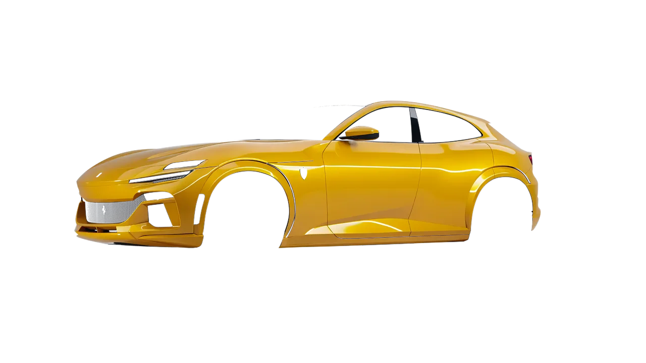 Ferrari Purosangue 2024 wrapped in Dark Yellow (Avery Dennison SW900-249-O), front three-quarter view