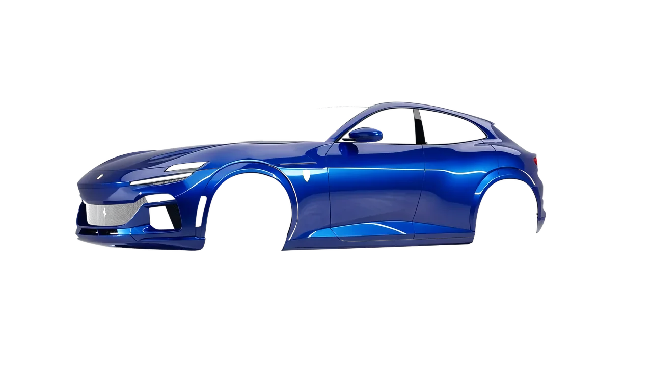 Ferrari Purosangue 2024 wrapped in Deep Blue Metallic (3M G217), front three-quarter view