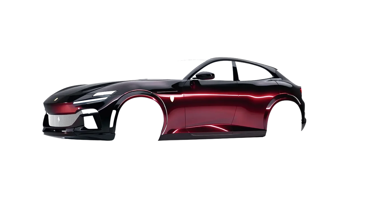 Ferrari Purosangue 2024 wrapped in Ember Black (3M GP282), front three-quarter view
