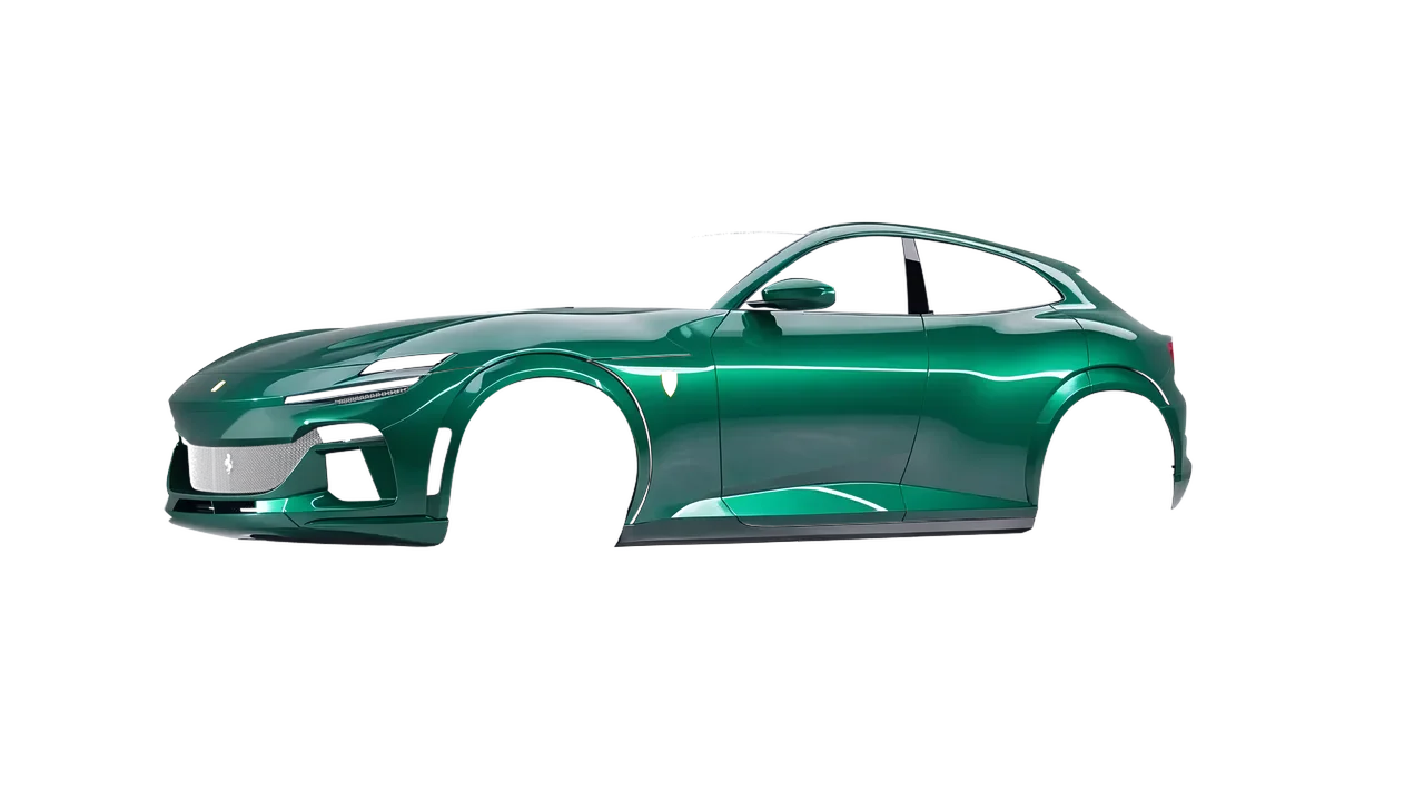 Ferrari Purosangue 2024 wrapped in Emerald Green (Avery Dennison SW900-771-O), front three-quarter view
