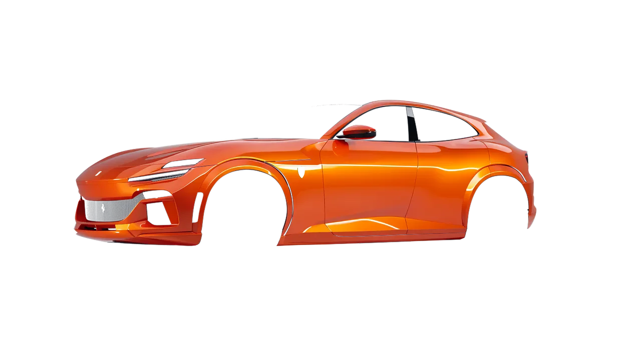 Ferrari Purosangue 2024 wrapped in Fiery Orange (3M G364), front three-quarter view