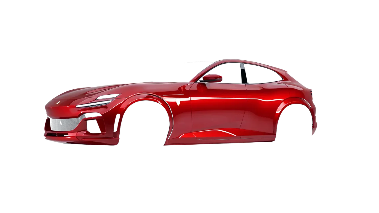 Ferrari Purosangue 2024 wrapped in Flame Red (3M G53), front three-quarter view