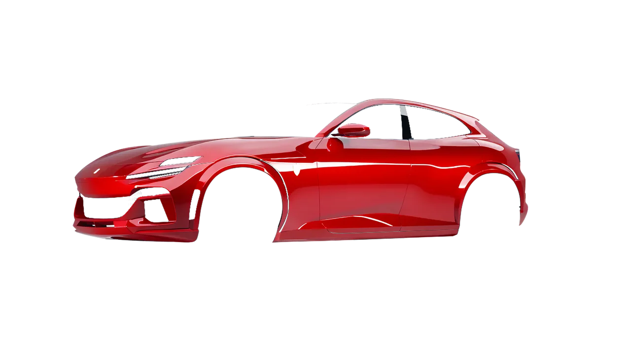 Ferrari Purosangue 2024 wrapped in Geranium Red Gloss (ORACAL 970RA-305G), front three-quarter view