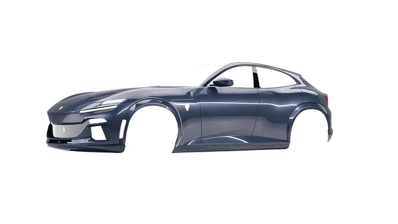 Ferrari Purosangue 2024 wrapped in Glacier Gray (3M GP291), front three-quarter view