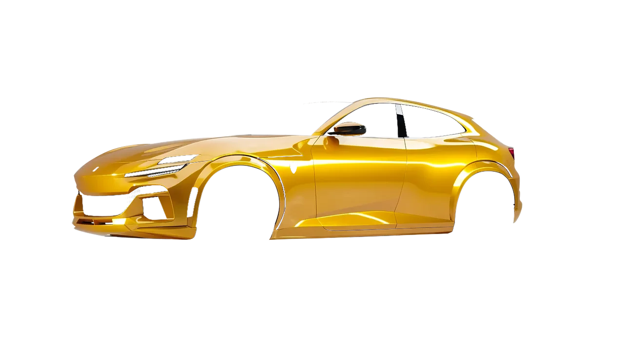 Ferrari Purosangue 2024 wrapped in Golden Yellow Gloss (ORACAL 970RA-020G), front three-quarter view