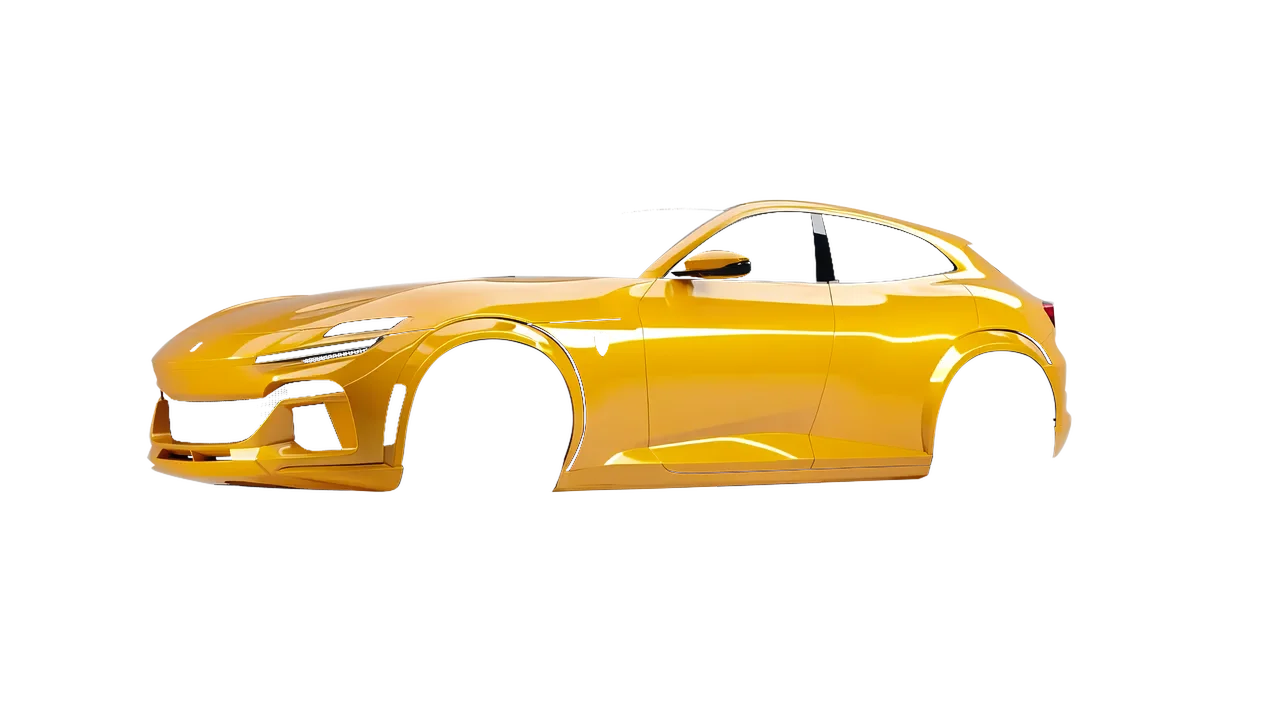 Ferrari Purosangue 2024 wrapped in Honey Yellow Gloss (KPMF K75436), front three-quarter view