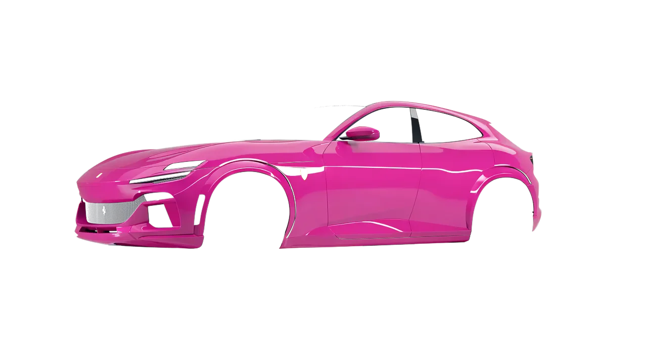 Ferrari Purosangue 2024 wrapped in Hot Pink (3M G103), front three-quarter view