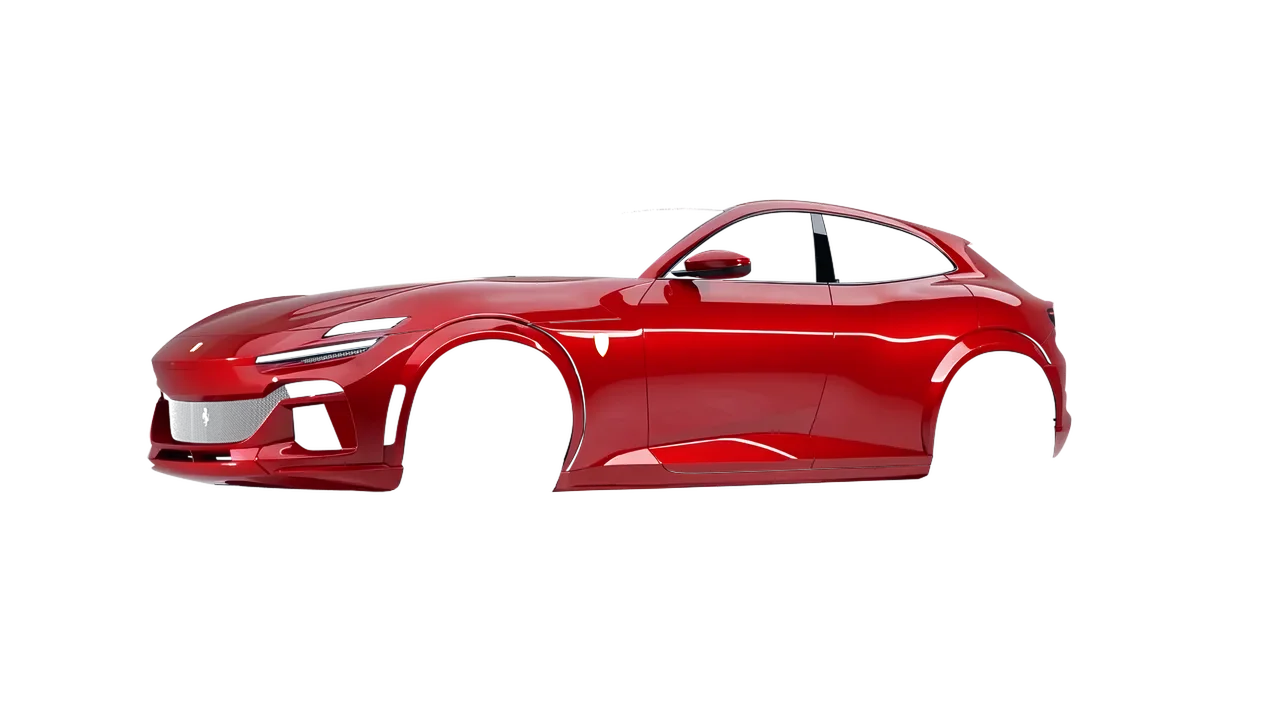 Ferrari Purosangue 2024 wrapped in Hot Rod Red (3M G13), front three-quarter view