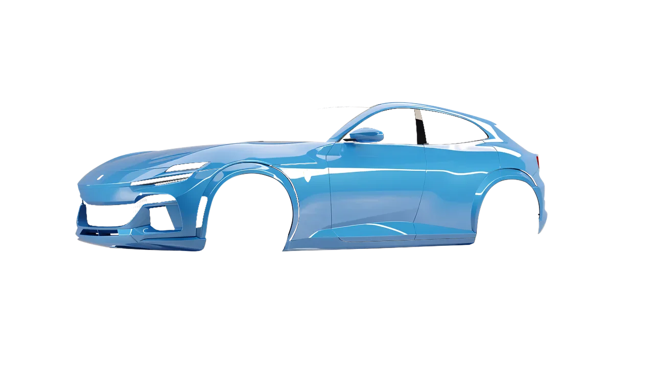 Ferrari Purosangue 2024 wrapped in Ice Blue Gloss (ORACAL 970RA-056G), front three-quarter view