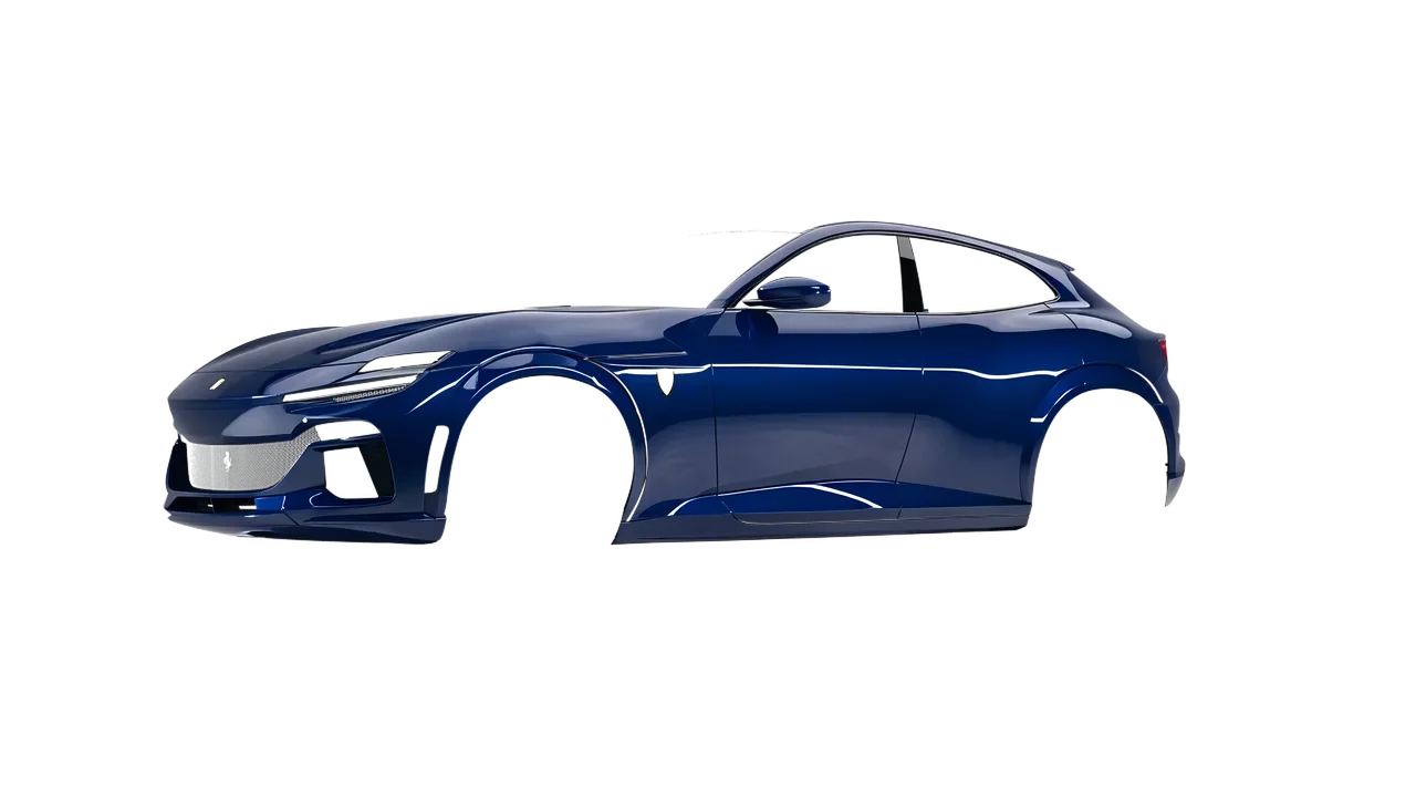 Ferrari Purosangue 2024 wrapped in Indigo Blue (Avery Dennison SW900-699-O), front three-quarter view