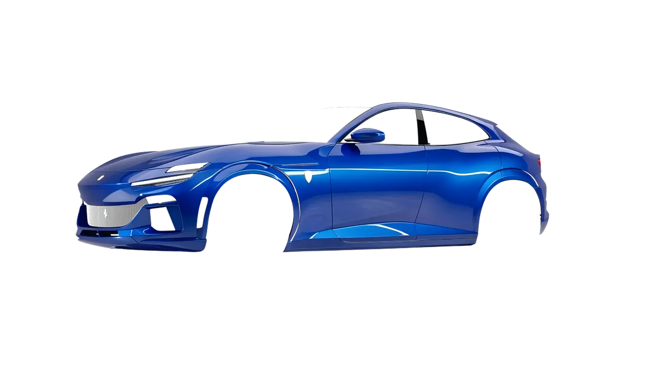 Ferrari Purosangue 2024 wrapped in Intense Blue (3M G47), front three-quarter view