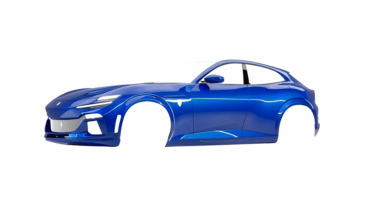 Ferrari Purosangue 2024 wrapped in Intense Blue (Avery Dennison SW900-667-O), front three-quarter view