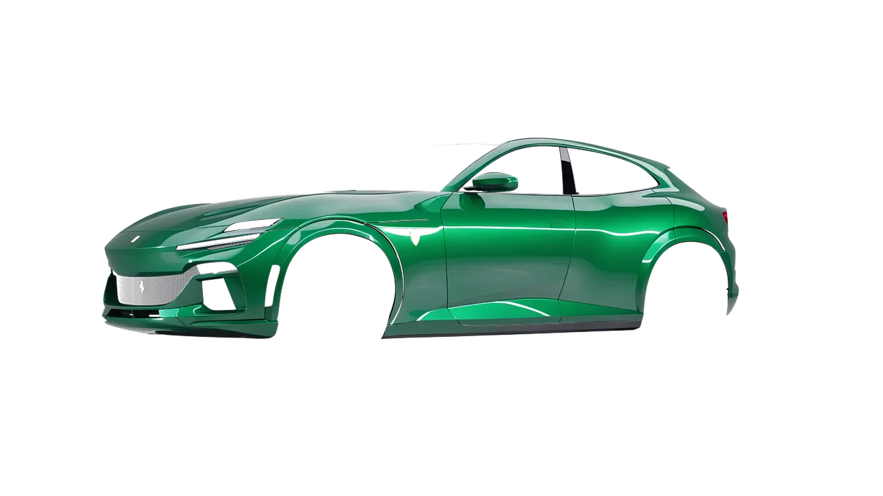Ferrari Purosangue 2024 wrapped in Kelly Green (3M G46), front three-quarter view