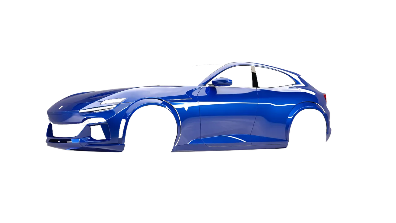 Ferrari Purosangue 2024 wrapped in King Blue Gloss (ORACAL 970RA-049G), front three-quarter view