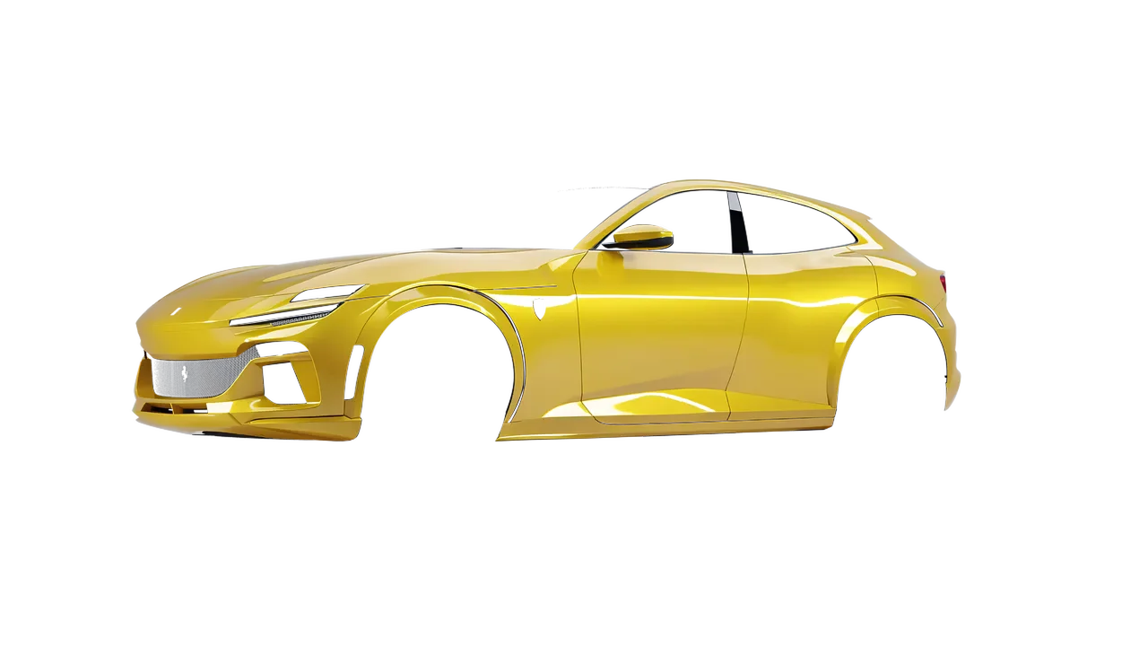 Ferrari Purosangue 2024 wrapped in Lemon Sting (3M G335), front three-quarter view