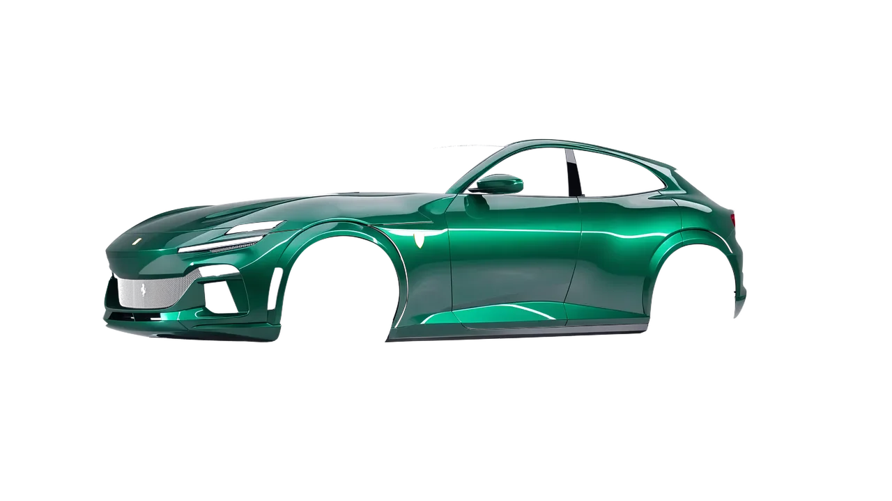 Ferrari Purosangue 2024 wrapped in Green Envy (3M G336), front three-quarter view