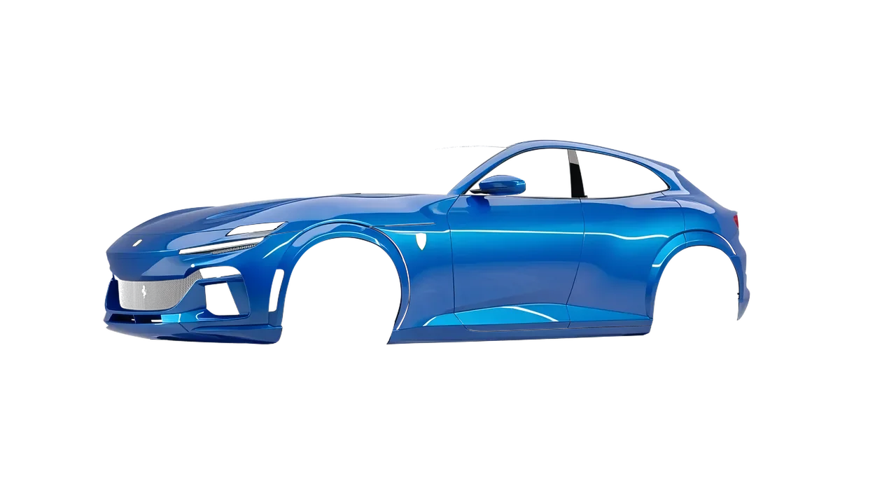 Ferrari Purosangue 2024 wrapped in Light Blue (Avery Dennison SW900-632-O), front three-quarter view