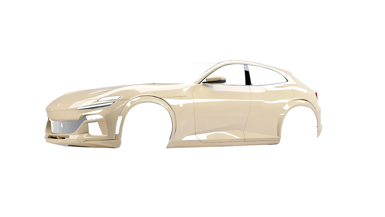 Ferrari Purosangue 2024 wrapped in Light Ivory (3M G79), front three-quarter view