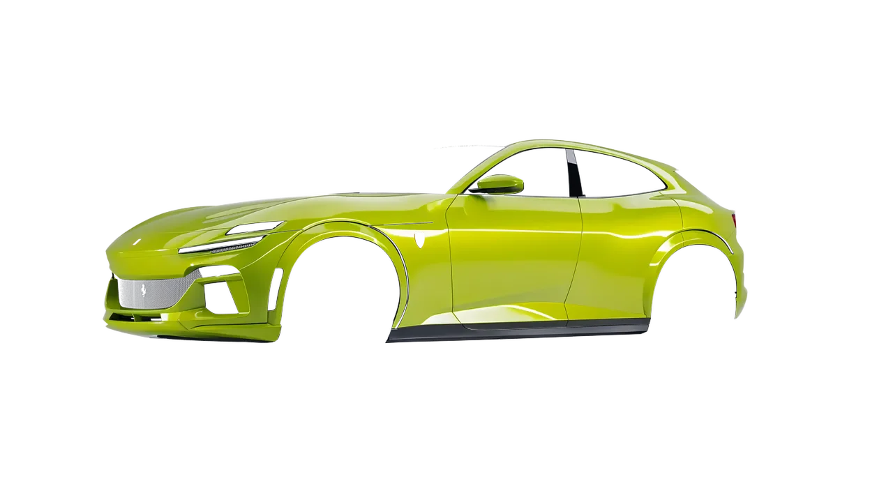 Ferrari Purosangue 2024 wrapped in Lime Green (Avery Dennison SW900-731-O), front three-quarter view
