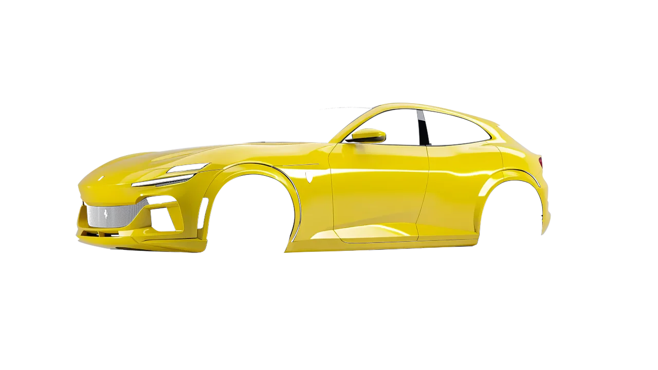 Ferrari Purosangue 2024 wrapped in Lucid Yellow (3M G55), front three-quarter view