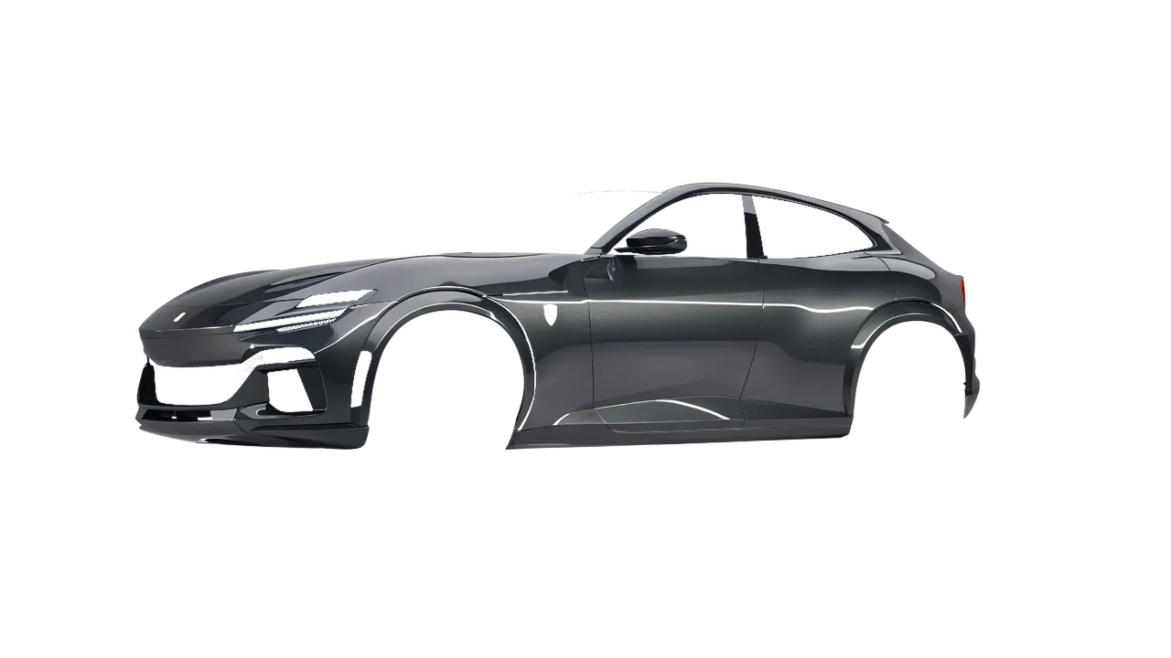 Ferrari Purosangue 2024 wrapped in Anthracite Gloss (ORACAL 970RA-093G), front three-quarter view