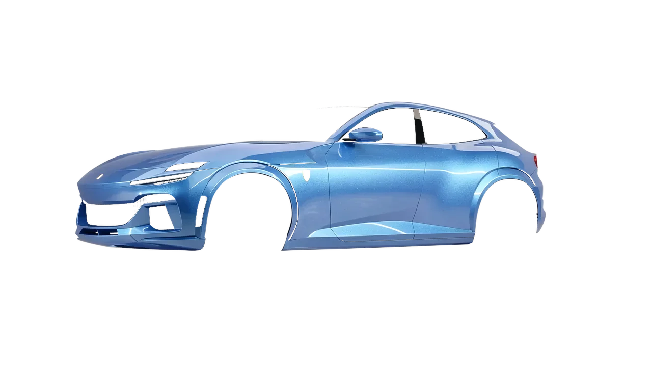 Ferrari Purosangue 2024 wrapped in Azure Gloss (ORACAL 970RA-197G), front three-quarter view