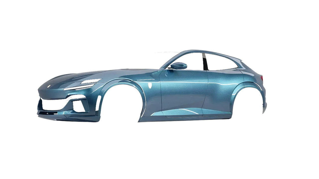 Ferrari Purosangue 2024 wrapped in Ballistic Blue Gloss (ORACAL 970RA-571G), front three-quarter view