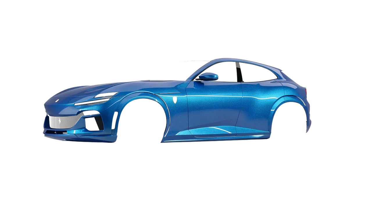 Ferrari Purosangue 2024 wrapped in Bright Blue (Avery Dennison SW900-646-M), front three-quarter view