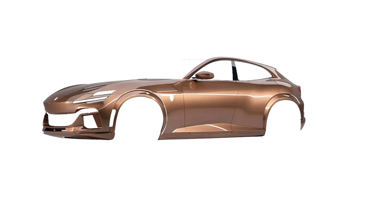 Ferrari Purosangue 2024 wrapped in Bronze Antique Gloss (ORACAL 970RA-921G), front three-quarter view