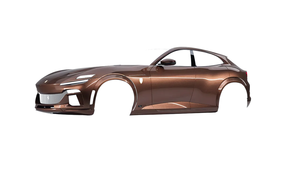 Ferrari Purosangue 2024 wrapped in Brown (Avery Dennison SW900-929-M), front three-quarter view